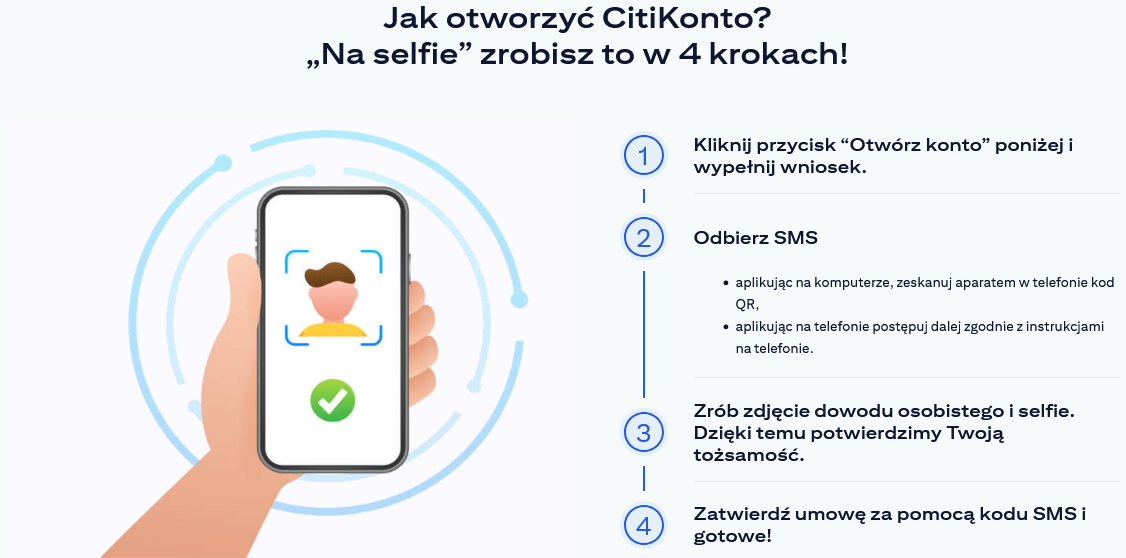 Konto w Citi Handlowym otworzysz na selfie w 4 prostych krokach