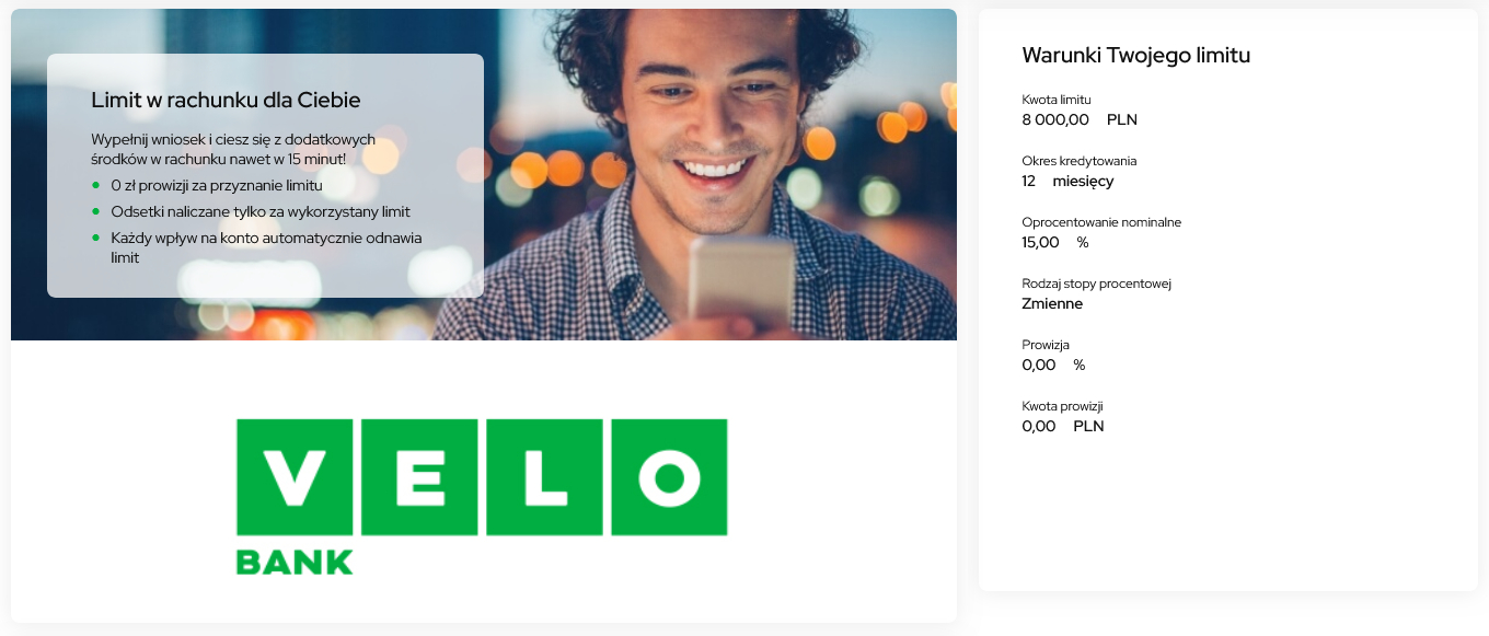 Limit w rachunku VeloKonto